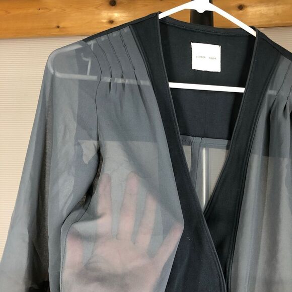 Uo SILENCE + NOISE dark green blue sheer snap blazer jacket sz XS - Picture 3 of 7